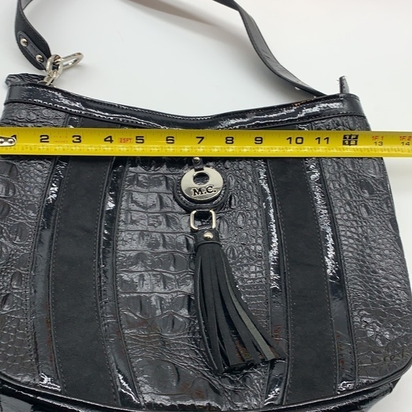 Marc Chantal M.C. Black Alligator Embossed Suede Patent Shoulder Bag. BP1607 - Picture 11 of 12